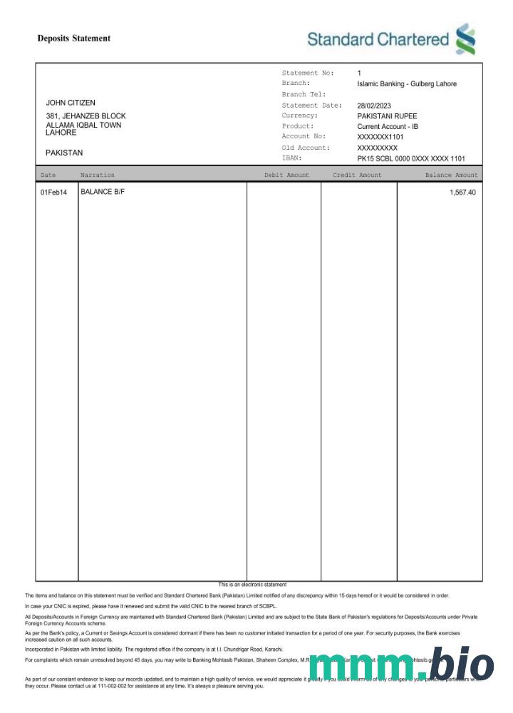 Pakistan Silkbank oświadczenie słowo i szablon PDF, 2 strony